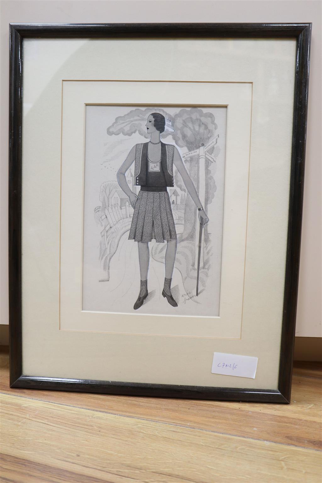 Eric Fraser (1902-1983), monochrome watercolour with pencil, Illustration for Vanity Fair, signed, 23 x 15.5cm